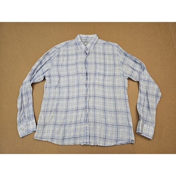 Peter Millar Linen Sport Shirt Men's XL Plaid Crown Sport Button Up Blue - Picture 4 of 13